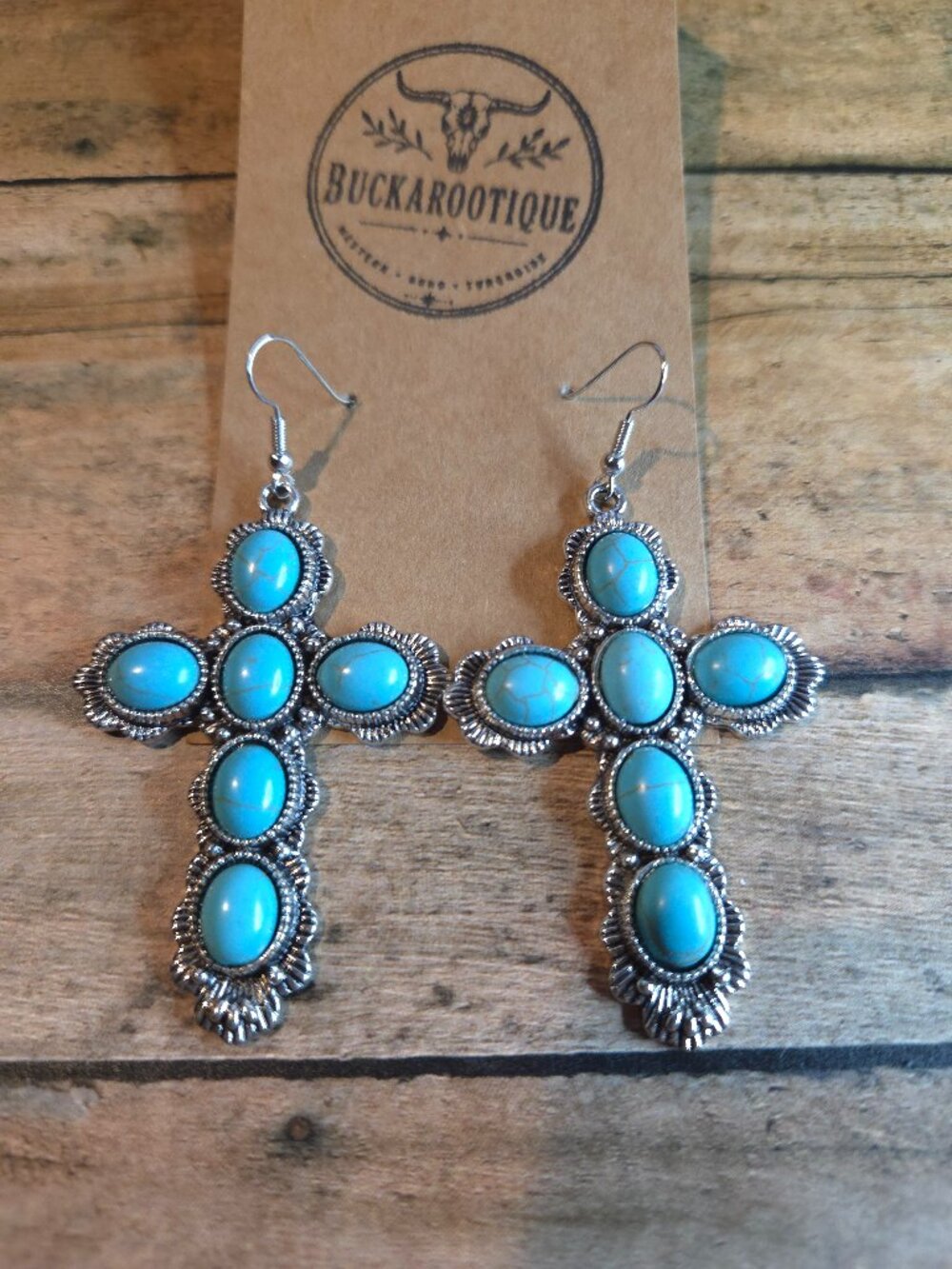 Turquoise Cross Earrings Western Boho Rodeo Statement Dangles